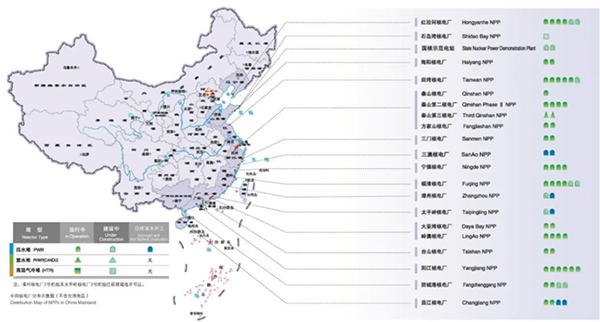 中国的新能源（核能、风能、太阳能）产业分布图